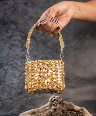 Gold diamond embroidered silk clutch 3
