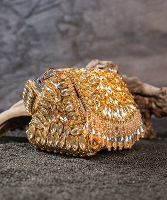 Gold diamond embroidered silk clutch 5