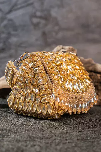 Gold diamond embroidered silk clutch