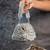 Silver diamond embroidered silk clutch
