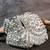 Silver diamond embroidered silk clutch
