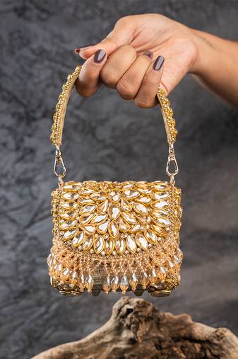 Gold embroidered silk mini clutch
