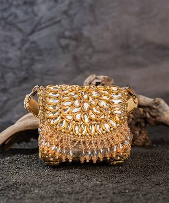 Gold embroidered silk mini clutch 2