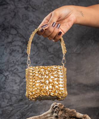 Gold embroidered silk mini clutch 3