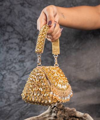Gold embroidered silk mini clutch 4