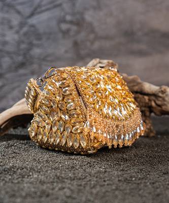 Gold embroidered silk mini clutch 5