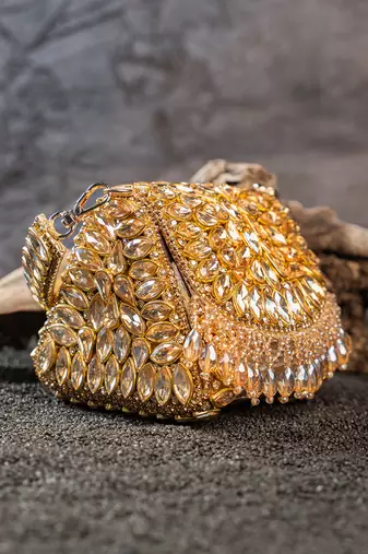 Gold embroidered silk mini clutch