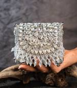 Silver embroidered silk mini clutch