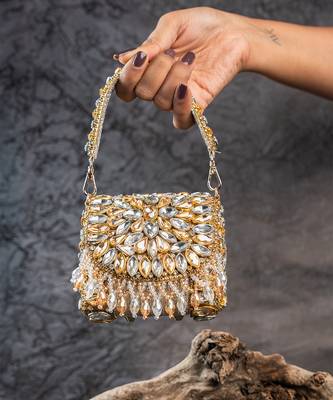 Dual tone embroidered silk mini clutch 1