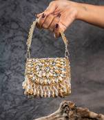 Dual tone embroidered silk mini clutch