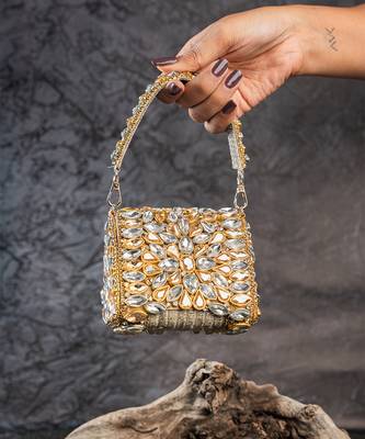Dual tone embroidered silk mini clutch 2