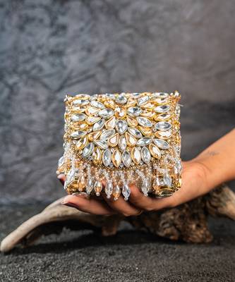 Dual tone embroidered silk mini clutch 3