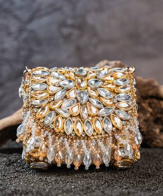 Dual tone embroidered silk mini clutch 4