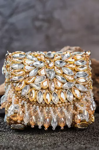 Dual tone embroidered silk mini clutch