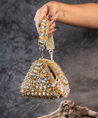Dual tone embroidered silk mini clutch 5