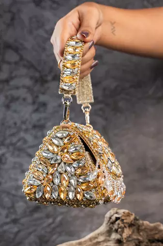 Dual tone embroidered silk mini clutch