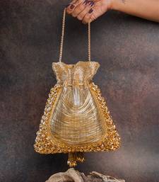 Gold hinted diamond embroidered silk potli bag