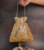 Gold hinted diamond embroidered silk potli bag