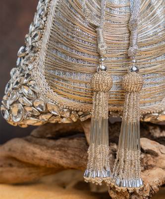 Silver hinted diamond embroidered silk potli bag 2