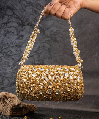 Gold embroidered silk capsule clutch 2