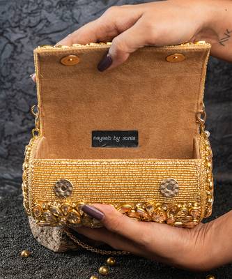 Gold embroidered silk capsule clutch 3