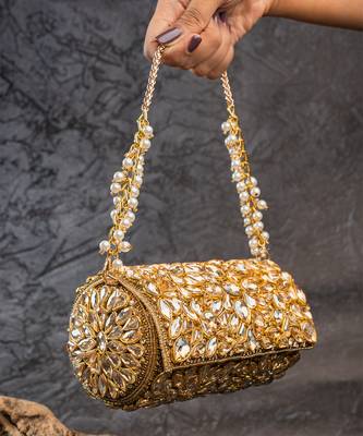 Gold embroidered silk capsule clutch 4