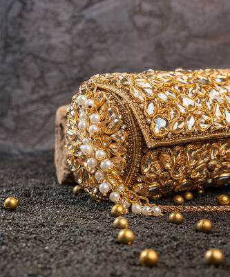 Gold embroidered silk capsule clutch 5