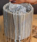 Silver hinted cascade embroidered silk cylindrical bag