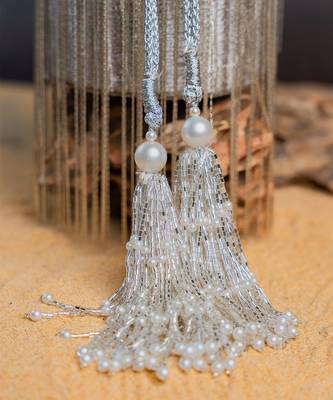 Silver hinted cascade embroidered silk cylindrical bag 2