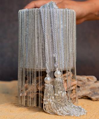 Silver hinted cascade embroidered silk cylindrical bag 3