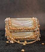Slate gold hinted embroidered silk clutch