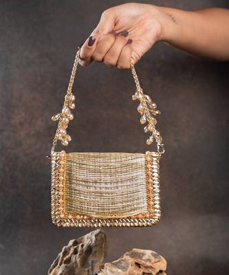 Slate gold hinted embroidered silk clutch 3