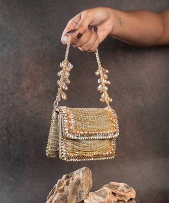 Slate gold hinted embroidered silk clutch 4