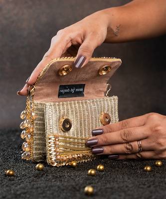 Slate gold hinted embroidered silk clutch 5