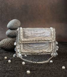 Slate silver hinted embroidered silk clutch