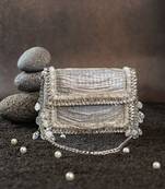 Slate silver hinted embroidered silk clutch