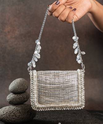 Slate silver hinted embroidered silk clutch 3