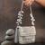 Slate silver hinted embroidered silk clutch