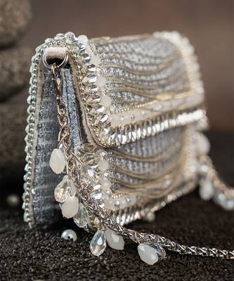 Slate silver hinted embroidered silk clutch 5