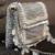 Slate silver hinted embroidered silk clutch