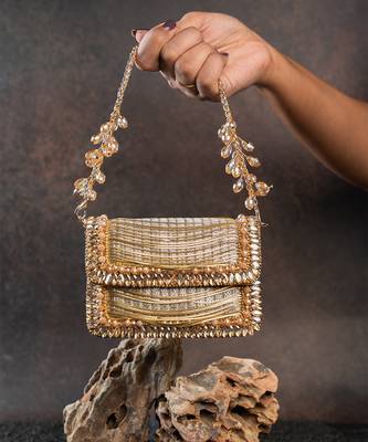Slate gold hinted embroidered silk mini clutch 1