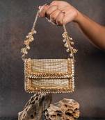Slate gold hinted embroidered silk mini clutch