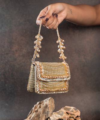 Slate gold hinted embroidered silk mini clutch 4