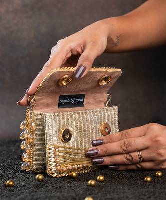 Slate gold hinted embroidered silk mini clutch 5