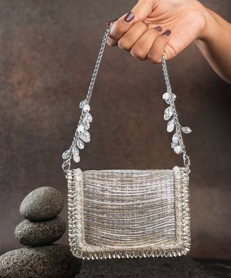 Slate silver hinted embroidered silk mini clutch 2