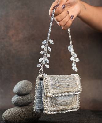 Slate silver hinted embroidered silk mini clutch 3
