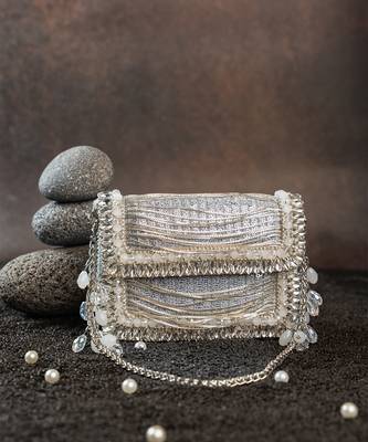 Slate silver hinted embroidered silk mini clutch 4