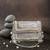 Slate silver hinted embroidered silk mini clutch