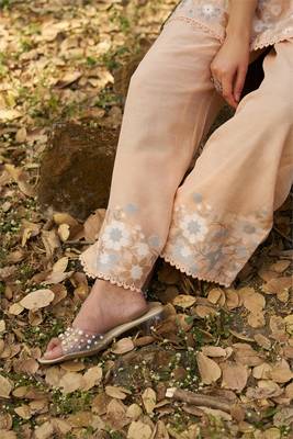 Peach embroidered viscose jacquard straight kurta set 5