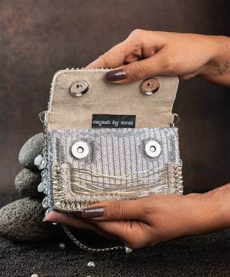 Slate silver hinted embroidered silk mini clutch 5